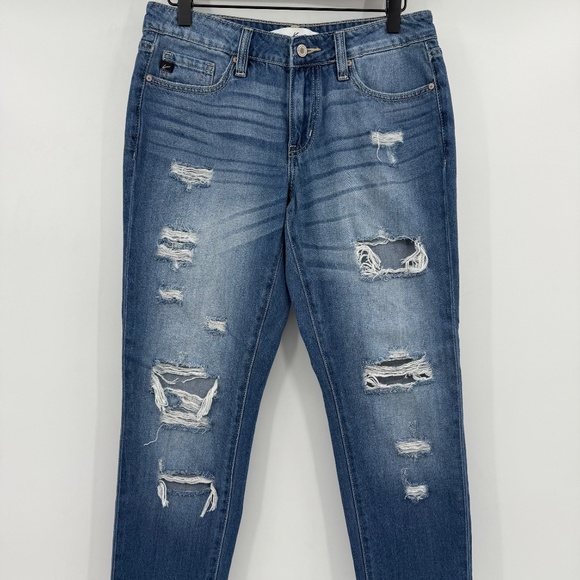 Kancan Jeans Women 5 Blue Boyfriend Distressed Destroyed Denim Mid Rise 29x27 - Picture 2 of 13